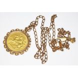 Elizabeth II Isle of Man 1973 sovereign twist yellow metal mount unmarked and 48cm chain marked '