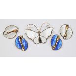 A suite of Norwegian silver and enamel jewellery by David Anderson comprising a butterfly brooch and
