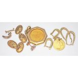 A mixed lot of hallmarked 9ct gold and yellow metal, also including a United States 1890 coin (