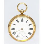 A late Victorian 18ct gold open faced pocket watch, the enamel dial with Roman numerals and