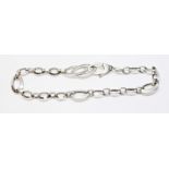 A 9ct white gold oval link bracelet with lobster claw clasp, 9ct gold import marks, length 22cm, wt.