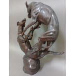 After Antoine-Louis Barye (French 1796-1875), bronze study of two dogs fighting, signed