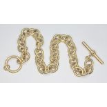 A hallmarked 9ct gold anchor link bracelet with ring and toggle clasp, length 18cm, wt. 21.7g.