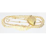 A mixed lot comprising a fringe necklace and bracelet, both with 9ct gold import marks, together