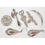 Assorted Scottish and similar hallmarked silver and white metal hardstone set jewellery comprising