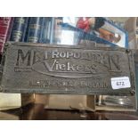 Electrical makers plate - Electrical equipment by Metropolitan Vickers Electrical Co. Ltd.