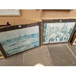 Two prints after L S Lowry, 'Sunday Afternoon' and 'A Village Square', 73cm x 53.5cm each, both