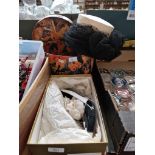 A ladies hat in a hat box and a pair of ladies high heeled shoes by Gina London, size 5