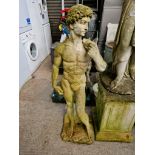 A classical style stoneware garden statue, David, height 130cm.