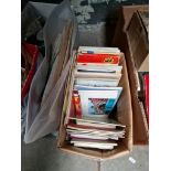 A bag of postcards, a box of ephemera including pamphlets, maps, travel items etc