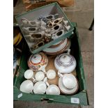 A box of ceramics including Wedgwood Colorado and a box of cow creamers