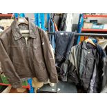 Belstaff motorcycle jacket and trousers, together with a gents Hide Park leather jacket, and a