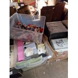 A box of misc including trinket boxes, etc, a box of toy figures to include Snoopy, Dalmatians and a