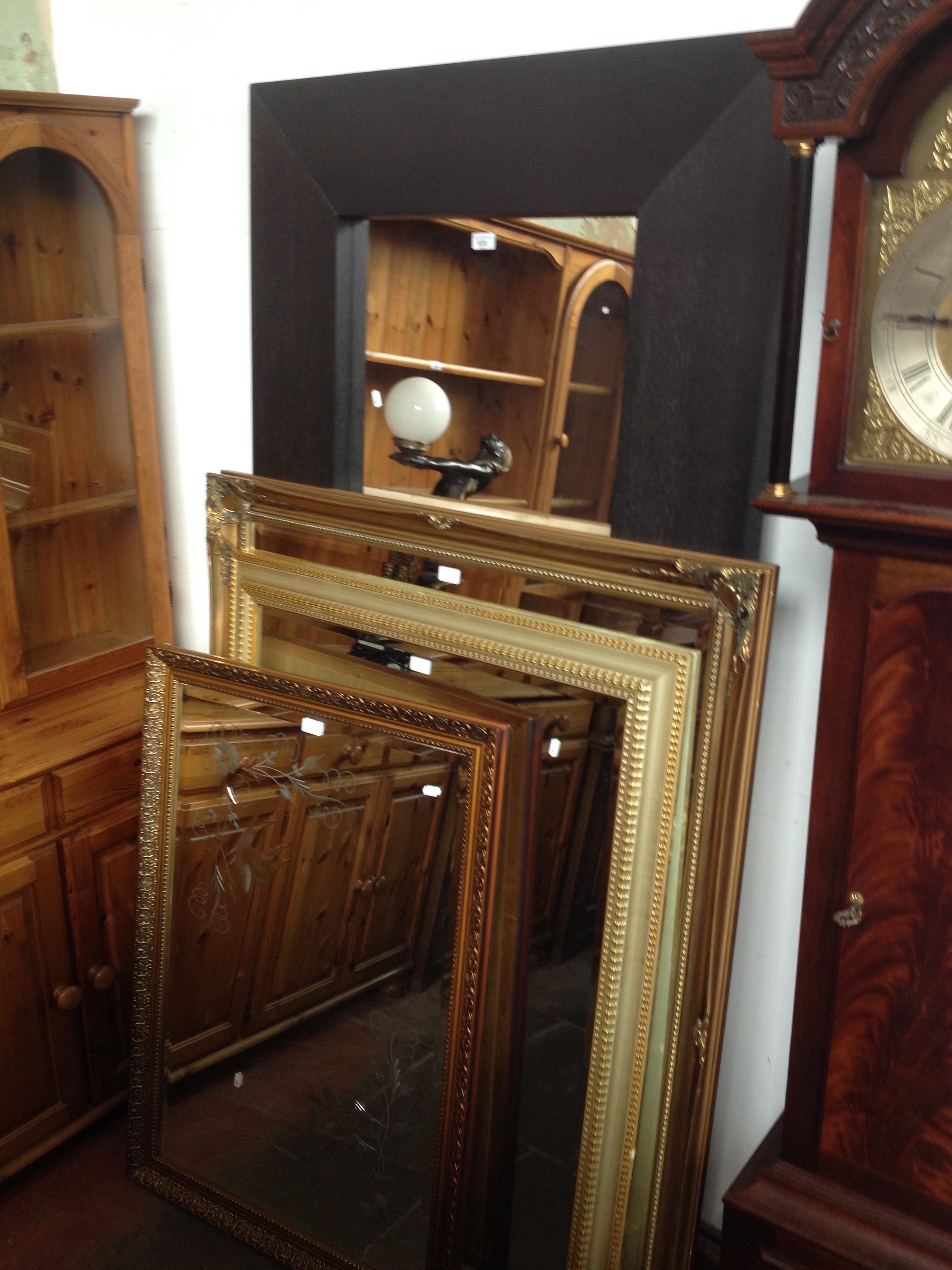 Five mirrors including gilt framed and etched glass examples, together with an oak refectory