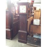 A Georgian oak cased grandfather clock with enameled dial by Sharp, Northampton.