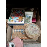 A box of Haberdashery items, Cotton bobbins, Sewing machine parts etc