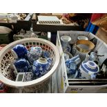 Various items of blue and white ware; vases, ginger jars, teapots etc together with some