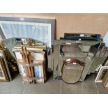 A mixed lot comprising modern mirrors, watercolours, artist's easel, prints etc.