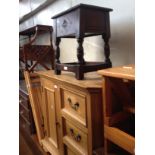 Five items of furniture; a continental chest of drawers, a modern light oak side cabinet, an oak box