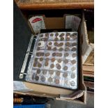 A box of uk coins and world banknotes etc.