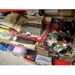 4 boxes of misc items including handbags, hats, brogues, sunglasses, cosmetics, costume jewellery,