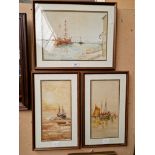 Frank Waddington, a group of three seascapes, watercolours, 16cm x 35cm & 36cm x 26cm, all signed,