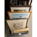 A box of pictures and prints including aircraft Jaguar with F104 Starfighter print