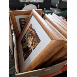 A box containing 10 framed Beryl Cook prints
