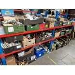 6 shelves containing approx 30 boxes of radio components, books, magazines, communications receiver,