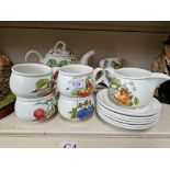 A Port Meirion Pomona tea set, comprising six cups and saucers, six plates, six serviette rings, tea