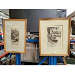 Eugene Bejot (French, early 20th century), two etchings, Parisian scenes, dated 1909, 13.5cm x 28.