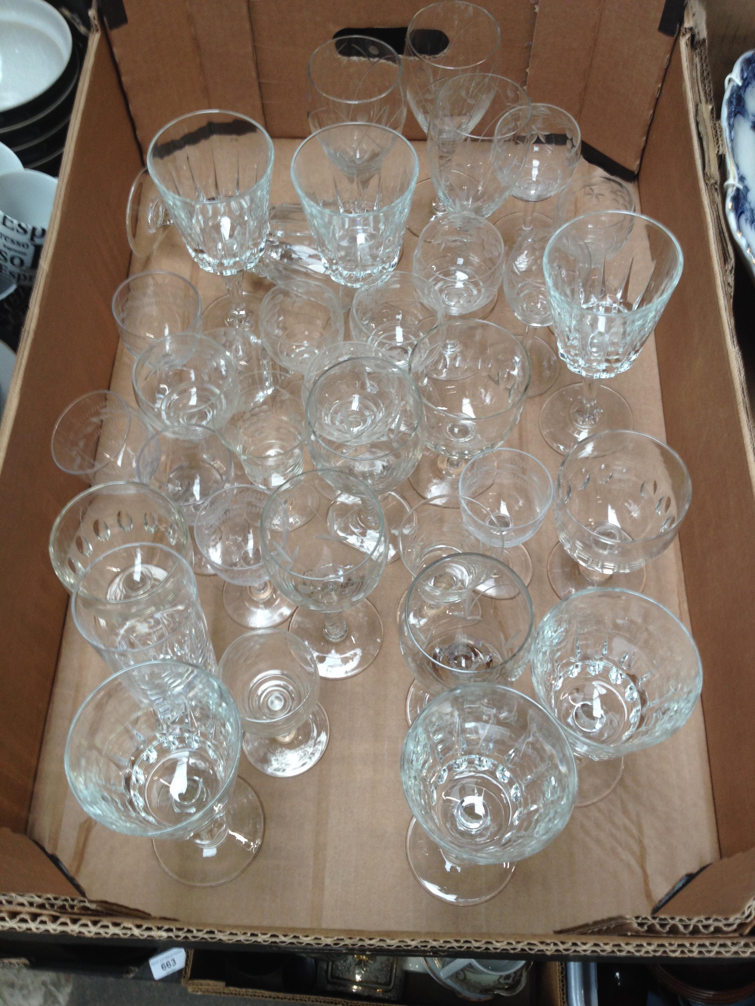 A box of crystal drinking glasses