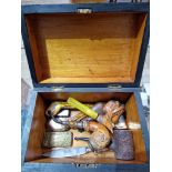 A box of assorted collectables including amber and meerschaum pipes etc.