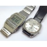 Two vintage wristwatches: Casio Futurist and a Desta Safari.
