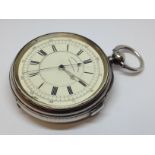 A silver cased centre seconds chronograph pocket watch, diameter 58cm.