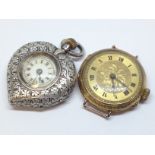 A ladies 9ct gold wristwatch and a Swiss heart shaped silver pocket watch.