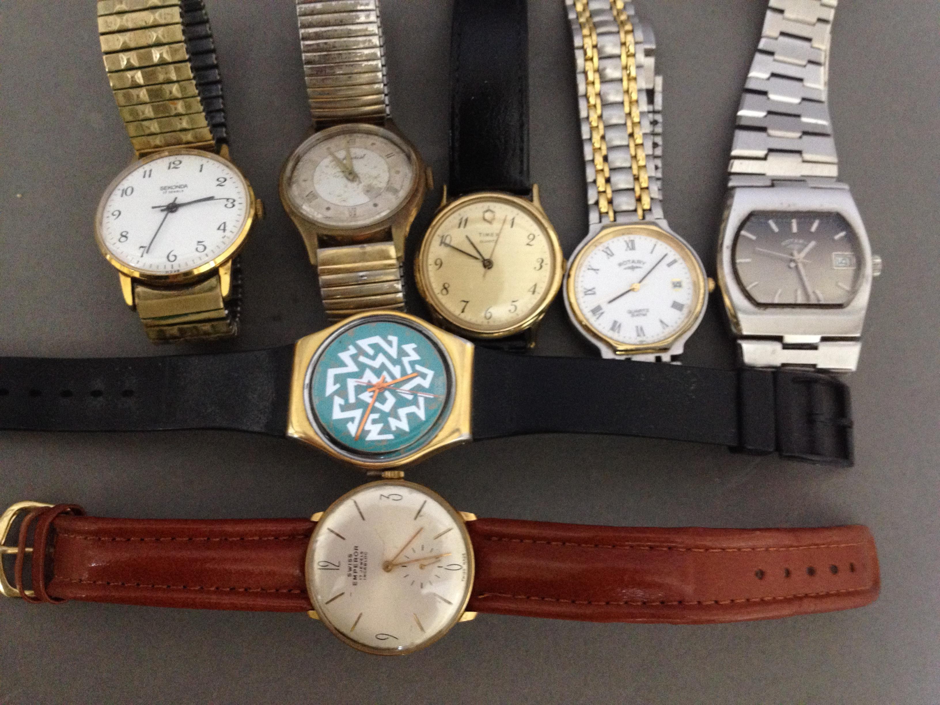 Seven wristwatches including Rotary, Sekonda, Swatch and Timex etc.