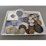 A tray of assorted GB and world coins to include some silver, Roman (Constantine I, Maurice