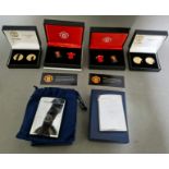Manchester United memorabilia to include coins, badges and 2 Aquascutum Man United chromed card
