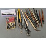 A collection of assorted vintage dip pens, nibs and a Geo.W.Hughes "BABY" stylographic pen in box,