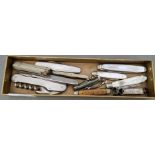 A collection of pen knives including silver and mother of pearl examples, 11 in total.