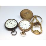 A mixed lot of watches comprising a hallmarked silver open faced pocket watch, a gold plated Vertex,