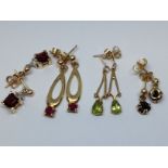 Four pairs of earrings, one pair hallmarked 9ct gold, another marked '375', two unmarked, gross