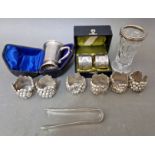 A collecton of assorted silver and silver plate comprising a cased hallmarked silver christening