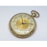 A gold plated Waltham open faced pocket watch, diameter 48mm.
