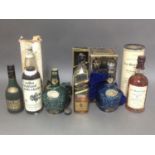 Five bottles of whisky and a bottle of brandy to include Founder's Reserve, Cardhu highland and