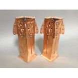 A pair of Art Nouveau Secessionist copper vases, unmarked, J F Pool, Haye, Cornwall. height 17cm.