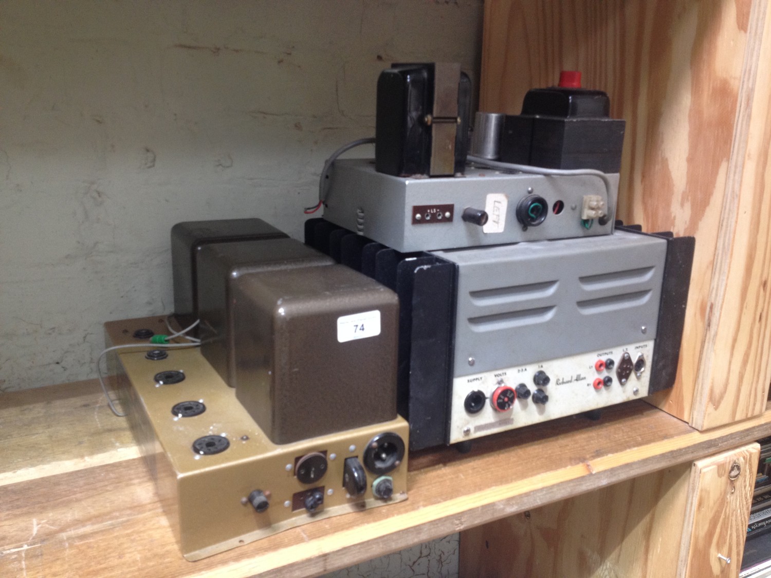 Vintage amplifiers comprising an RCA LMI 32216 A, a Richard Allen and another unmarked.