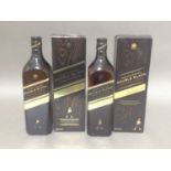 Two one litre bottles of Johnnie Walker Double Black blended scotch whisky, 1l, 40%, level mid/