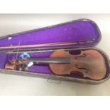 An Antonio and Hieronymus Amati copy violin, length 355mm, with bow and hard case.